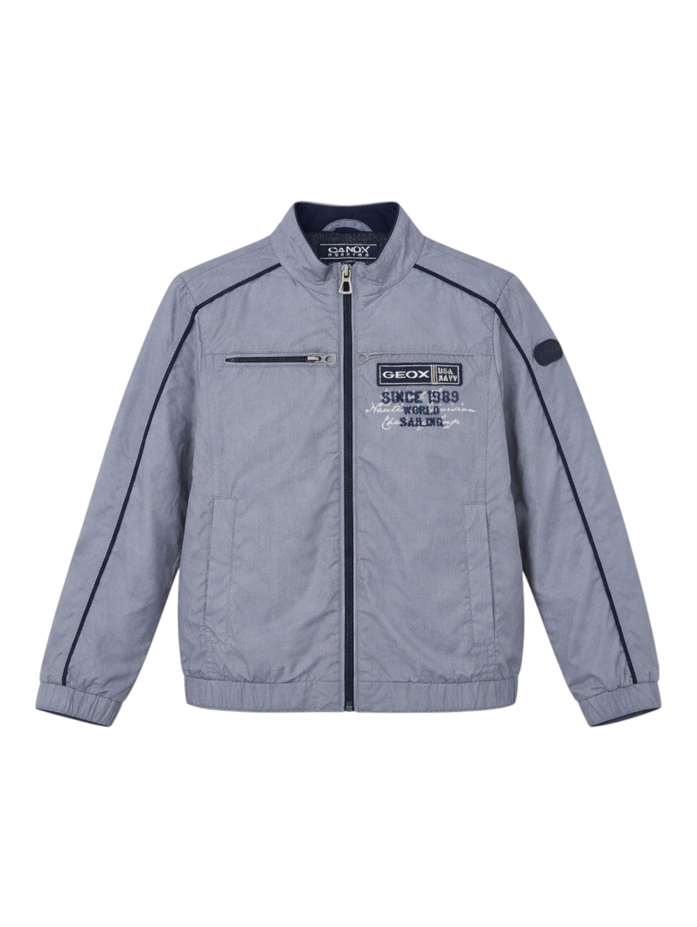 Geox Respira Blue Gray Neutral Bomber Jacket Coat Fall Winter Layer Boys Size 4